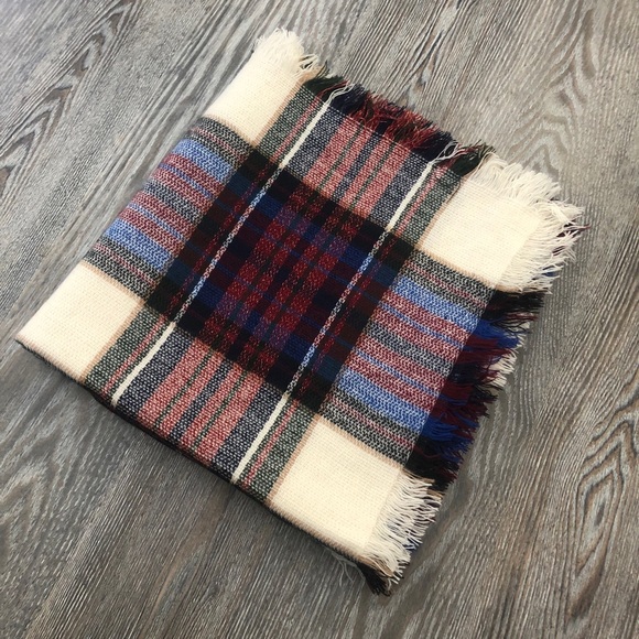 Multi-Color Plaid Fringe Trim Scarf - Picture 2 of 4
